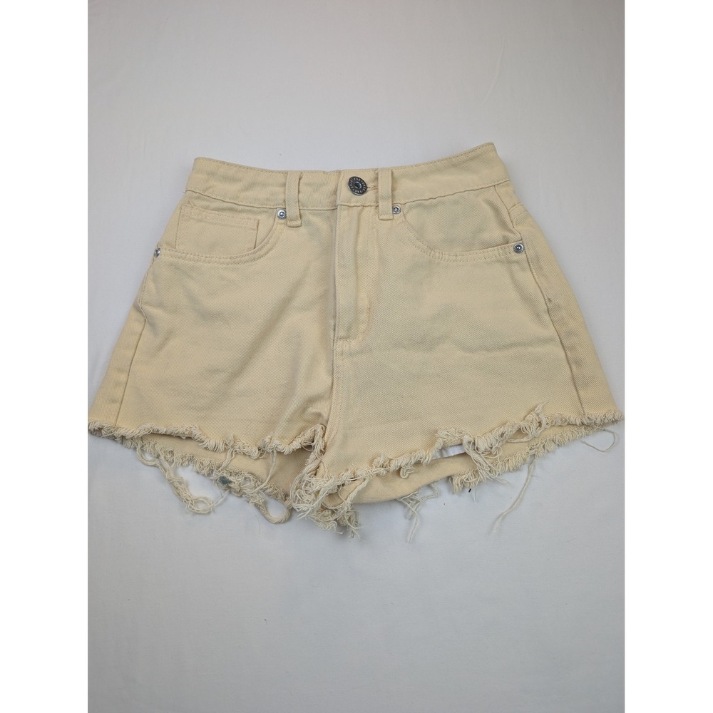 Factorie Womens High Waisted Frayed Hem Denim Shorts Yellow Size 6